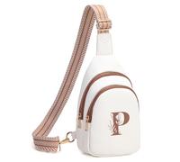 Viverte Crossbody Bags for Women Initial Sling Bag Cross Body Fanny Packs Personalized Gifts for Mom Women Wife, Beige With Brown, 6.69 x 2.95 x 10.23 inches, P