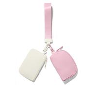 Viverte Mini Zip Around Keychain Wristlet Wallets Small Portable Dual Pouch Wristlet Detachable Coin Purse Pocket, Cream White+Pink, Multicolor