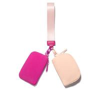 Viverte Mini Zip Around Keychain Wristlet Wallets Small Portable Dual Pouch Wristlet Detachable Coin Purse Pocket, Rose Red+Coarl Pink, Multicolor