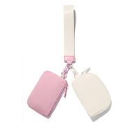 Viverte Mini Zip Around Keychain Wristlet Wallets Small Portable Dual Pouch Wristlet Detachable Coin Purse Pocket, Pink+cream White, Multicolor