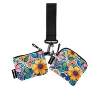 Vivi Flower and Leaves Colorful Women's Card Cases Change Holder Minimalist Zipper Coin Purse Wallet with Zipper Coin Pocket for Daily Use 2 Pcs tarjetero para Credit