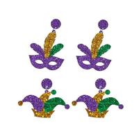 Vivian&CD Mardi Gras Earrings Set for Women, Colorful Shining Acrylic Carnival Dangle Earrings Dainty Mask Crown Lobster Lips Hat Shape Earrings Celebration Parade Accessory Gifts, M, Acrylic, No