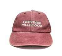 Vivian Flytrap Unisex Everything Will Be Okay Embroidered Low Profile Dad Baseball Cap - Washed Red - One Size