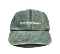 Vivian Flytrap Unisex I'd Rather Be Indoors Embroidered Low Profile Dad Baseball Cap - Washed Bottle Green - One Size