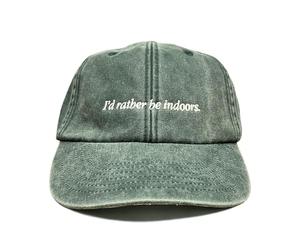 Vivian Flytrap Unisex I'd Rather Be Indoors Embroidered Low Profile Dad Baseball Cap - Washed Bottle Green - One Size