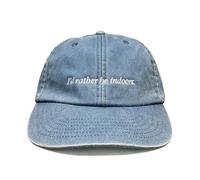 Vivian Flytrap Unisex I'd Rather Be Indoors Embroidered Low Profile Dad Baseball Cap - Washed Light Blue - One Size
