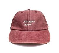Vivian Flytrap Unisex Jesus Saves I Spend Embroidered Low Profile Dad Baseball Cap - Washed Red - One Size