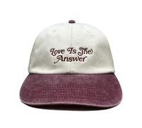 Vivian Flytrap Unisex Love is The Answer Swash Font Embroidered Low Profile Dad Baseball Cap - Natural/Washed Red - One Size