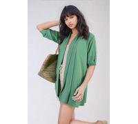 Vivian Open Front Roll Up Sleeve Cardigan IKRUSH Green One Size
