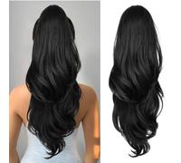 VIVIAN Ponytail Extension, 22 Inch Drawstring Ponytail Extension for Women Long Black Wavy Layered Pony Tails Hair Extensions Synthetic Clip