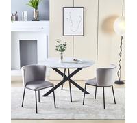 Vivian Set of 2 Sherpa Dining Kitchen Chairs Luxury Velvet Upholstered HomeTouch Grey 2 Pack