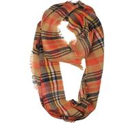 VIVIAN & VINCENT Fall Winter Infinity Scarf for Women Scottish Tartan Lightweight Warm Plaid Loop Scarves Orange for Thanksgiving Halloween
