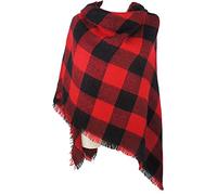 VIVIAN & VINCENT Fall Winter Scarf Classic Tassel Plaid Tartan Scarf Warm Soft Chunky Large Blanket Wrap Shawl Scarves for Women Red Black Buffalo Check for Christmas C12