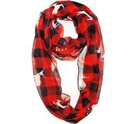 VIVIAN & VINCENT Fall Winter Soft Lightweight Holiday Sheer Infinity Christmas Scarf for Women Girls Red Black Buffalo Plaid with Reindeer