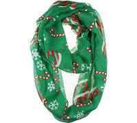 VIVIAN & VINCENT Fall Winter Soft Lightweight Sheer Infinity Christmas Scarf for Women Holiday Decorations for Girls Green Snowflake and Candy Cane