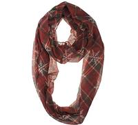 VIVIAN & VINCENT Fall Winter Soft Lightweight Sheer Infinity Christmas Scarf for Women Holiday Decorations for Girls Burgundy Red and Green Plaid Snowflake