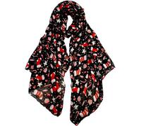 VIVIAN & VINCENT Gift Packed Soft Lightweight Sheer Fall Winter Christmas Scarf for Women Girls Teens Black Candy Cane and Santa Boots