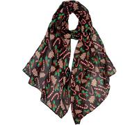 VIVIAN & VINCENT Gift Packed Soft Lightweight Sheer Fall Winter Christmas Scarf for Women Girls Teens Black Candy Cane Xmas Trees and Poinsettia