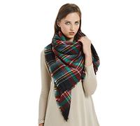 VIVIAN & VINCENT Women's Fall Winter Scarf Classic Tassel Plaid Tartan Scarf Warm Soft Chunky Large Blanket Wrap Shawl Scarves Christmas Deep Red Green