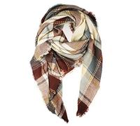 VIVIAN & VINCENT Women's Fall Winter Scarf Classic Tassel Plaid Tartan Scarf Warm Soft Chunky Large Blanket Wrap Shawl Scarves Brown White