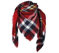 VIVIAN & VINCENT Women's Fall Winter Scarf Classic Tassel Plaid Tartan Scarf Warm Soft Chunky Large Blanket Wrap Shawl Scarves Maroon Red Tartan