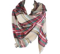 VIVIAN & VINCENT Women's Fall Winter Scarf Classic Tassel Plaid Tartan Scarf Warm Soft Chunky Large Blanket Wrap Shawl Scarves Christmas Red Green Beige