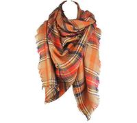VIVIAN & VINCENT Women's Plaid Blanket Fall Winter Scarf Wrap Oversized Shawl Orange for Halloween Thanksgiving