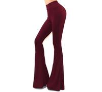 Vivicastle Women's USA Boho Solid Hippie Wide Leg Flared Bell Bottom Pants, Burgundy, S