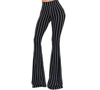 Vivicastle Women's USA Boho Solid Hippie Wide Leg Flared Bell Bottom Pants, C26, Blk/Ivy, Large