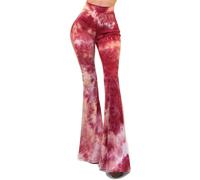 Vivicastle Women's USA Boho Solid Hippie Wide Leg Flared Bell Bottom Pants, Peach Tie Dye, Large