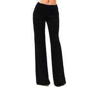 Vivicastle Women's USA Fold Over High Waist Wide Leg Long Palazzo Pants, Solid Black, S