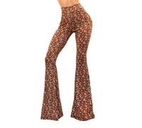 Vivicastle Women's USA Lightweight Boho Comfy Stretchy Bell Bottom Flare Pants, Brown / Flower, M