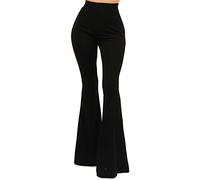 Vivicastle Women's USA Lightweight Boho Comfy Stretchy Bell Bottom Flare Pants, Solid Black, S