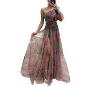 VIVICOLOR 2024 Empire Waist 3D Flower Mesh Split Ball Gowns for Women One Shoulder Floral Long Tulle Prom Dresses