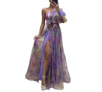 VIVICOLOR 2024 Empire Waist 3D Flower Mesh Split Ball Gowns for Women One Shoulder Floral Long Tulle Prom Dresses