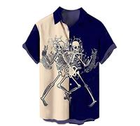 VIVICOLOR Men's Casual Shirts Hawaiian Shirts Buttoned Beach Shirts Skull Skeleton Print