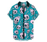 VIVICOLOR Men's Casual Shirts Hawaiian Shirts Buttoned Beach Shirts Skull Skeleton Print