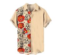 VIVICOLOR Men's Casual Shirts Hawaiian Shirts Buttoned Beach Shirts Skull Skeleton Print