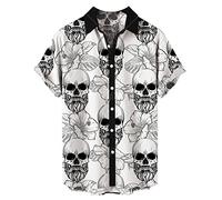 VIVICOLOR Men's Casual Shirts Hawaiian Shirts Buttoned Beach Shirts Skull Skeleton Print