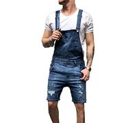 VIVICOLOR Men's Denim Dungaree Shorts Denim Bib Overall Casual Jeans Romper Slim Fit Distressed Short Jumpsuit