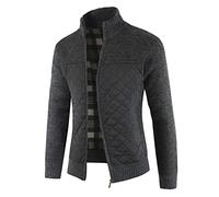 VIVICOLOR Men's Knitted Sweater Cardigan Chunky Knit Jacket Full Zip Stand Collar Long Sleeve Patchwork Knitwear Coat