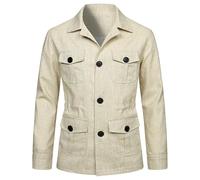 VIVICOLOR Men's Linen Safari Blazer Slim Fit Safari Jacket Men's Autumn Lightweight Safari Outwear
