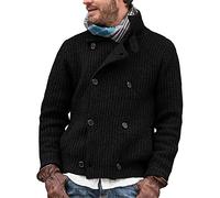 VIVICOLOR Men's Stand Collar Knitted Cardigan Men Waffle Double-Breasted Chunky Knit Sweater with Pocket