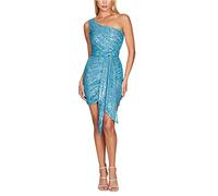 VIVICOLOR Women's Sequin Strapless One Shoulder Dress Women Sexy Lace Ruched Hem Sparkly Short Dress Bodycon Mini Dress