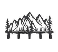 VIVICOMFY Metal Mountain Coat Hooks Wall Art Decor-Mountain Hangers and Key Holder-Clothes Hat Rack and Backpack Hanger Decor for Storage, Living Room, Hallway, Office (Black)