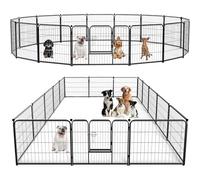 Vivicreate Dog Pen Puppy Playpen Indoor Outdoor Metal Pet Fence Portable Foldable Exercise Kennel with Door for Small Large Dogs Cats Corral para Perros Valla (Black, Round Top, 16 pcs Panel)