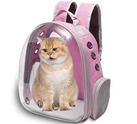 Vivicreate Large Cat Backpack Carrier for Travel and Hiking Transparent Pet Bubble Backpack for Cats up to 20lbs with Ventilation and Padded Straps Mochila para Gatos transportadora mascotas (Pink)