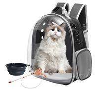 Vivicreate Large Cat Backpack Carrier with Folding Bowl and Teaser Stick for Cats up to 20lbs with Ventilation and Padded Straps Mochila para Gatos transportadora mascotas (Black)