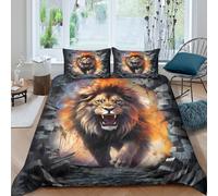 Vivid 3D Printed Lion Duvet Cover Microfiber Bedding Set Fierce Lion Pattern for Adults Teens Bedroom Decor Super king（260x220cm）