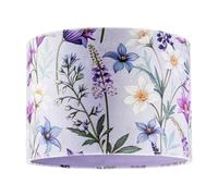 Vivid and Chic Lavender Velvet Lamp Shade with Blue Purple and White Flowers | 18cm x 25cm | Inner Soft Lilac Fabric Lining by Happy Homewares